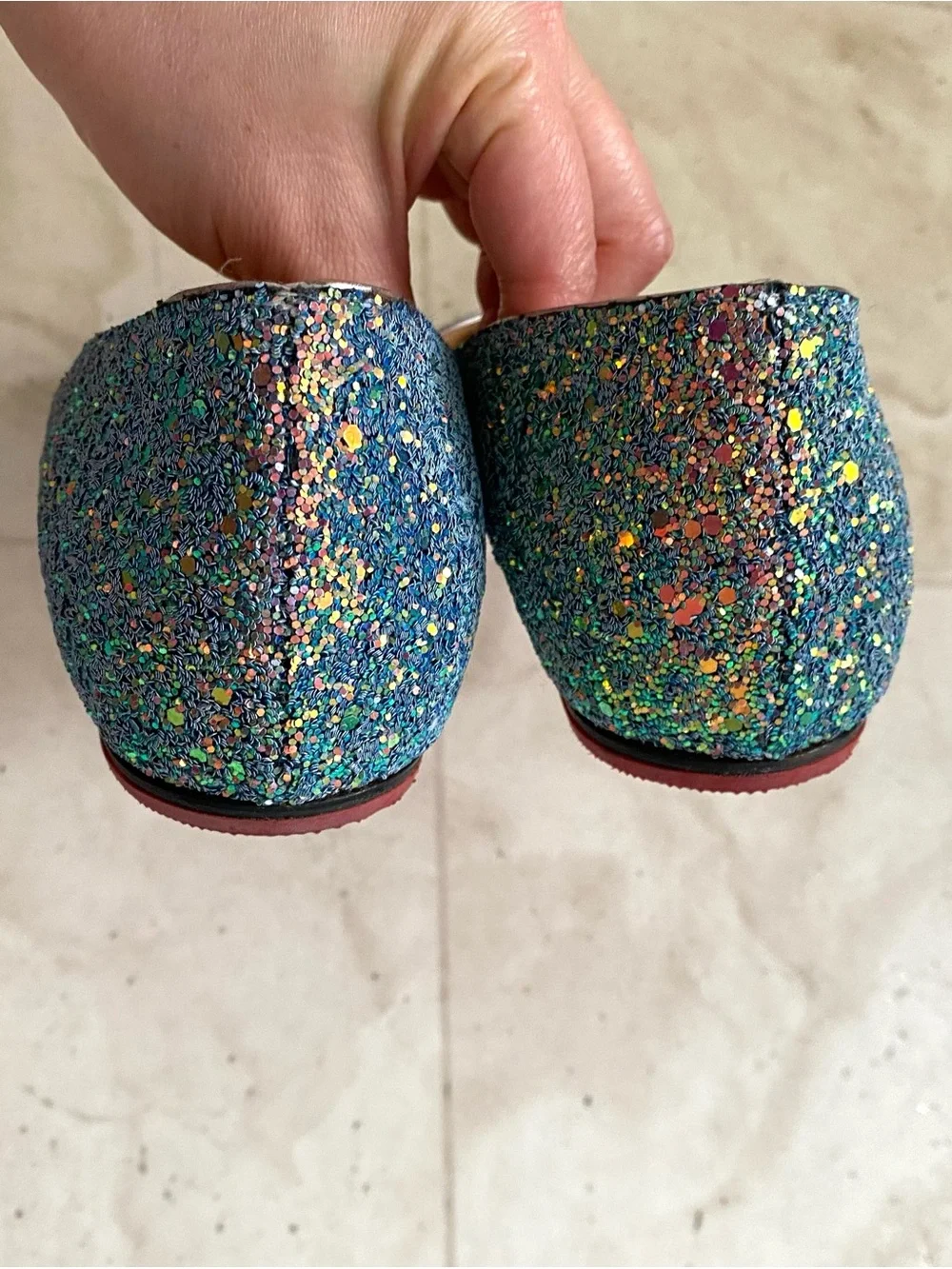 Christian Louboutin Kate Multicolor Blue Glitter Pointed Toe Ballet Flats Sz 6.5